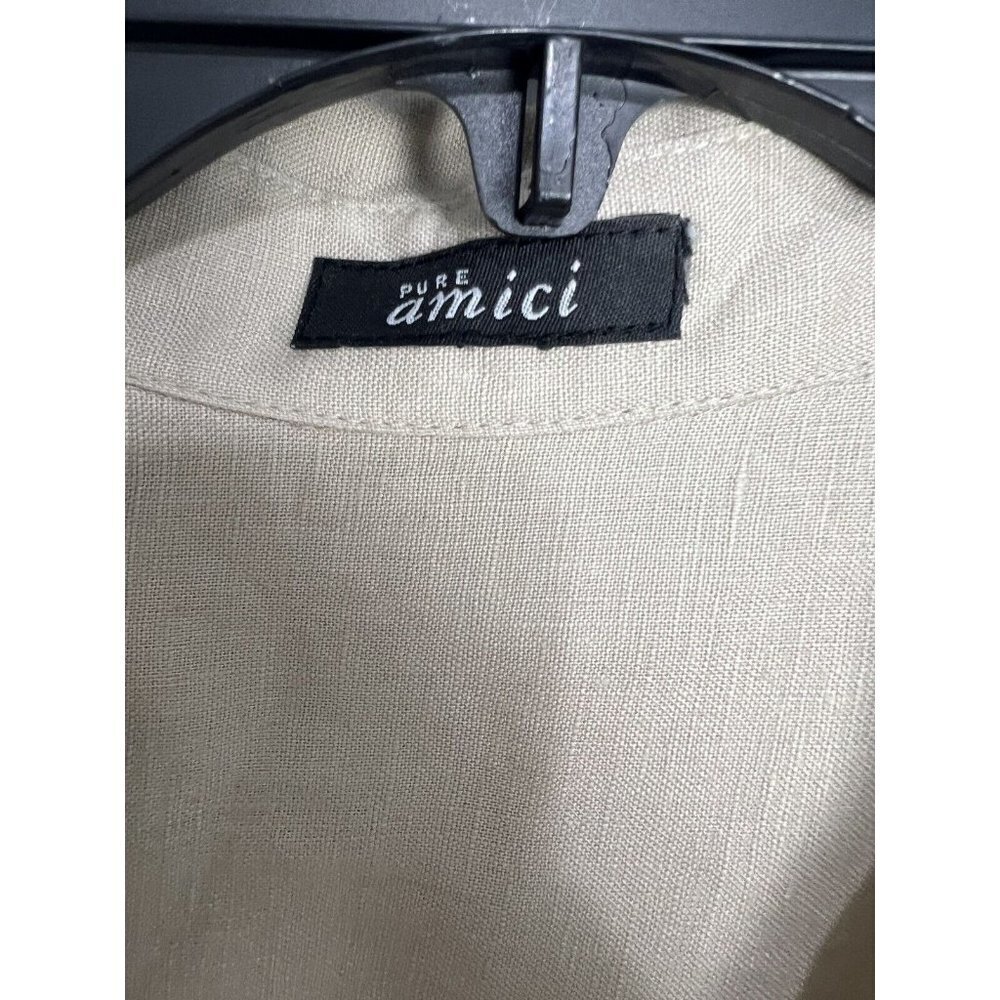 Pure Amici Linen Roll Tab Sleeve Tan Khaki Shirt Dress Small - Picture 8 of 12